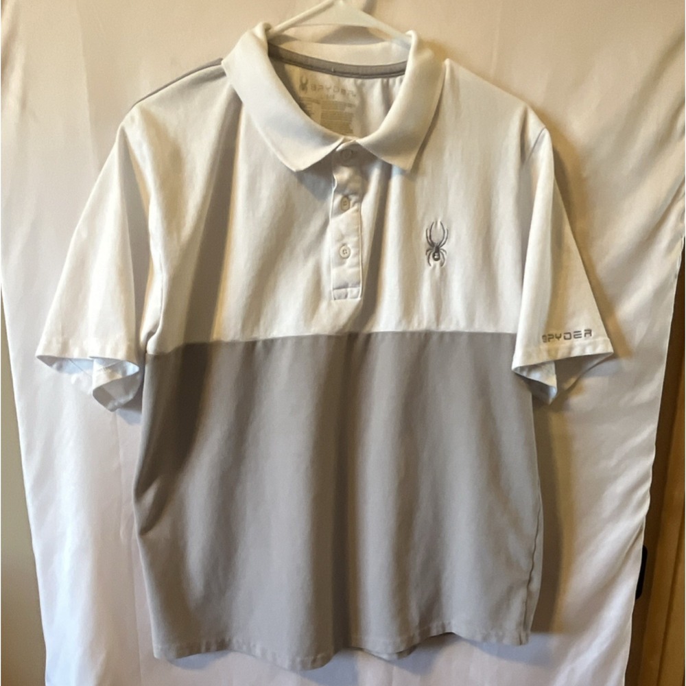 Spyder Colorblock Polo Shirt White Gray Cotton Short Sleeve Men's Size L